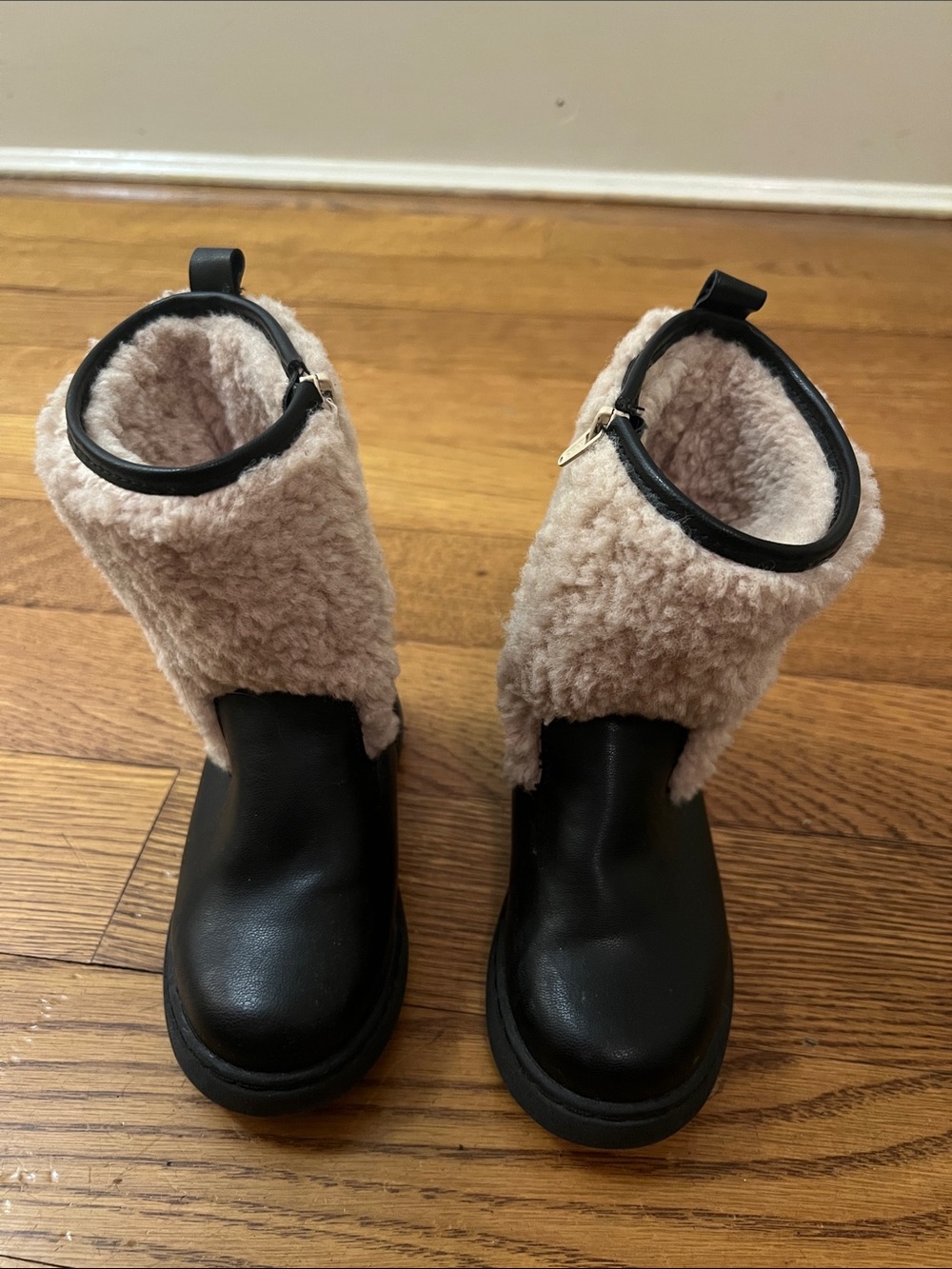 Shearling-Trim Black Leather Boots